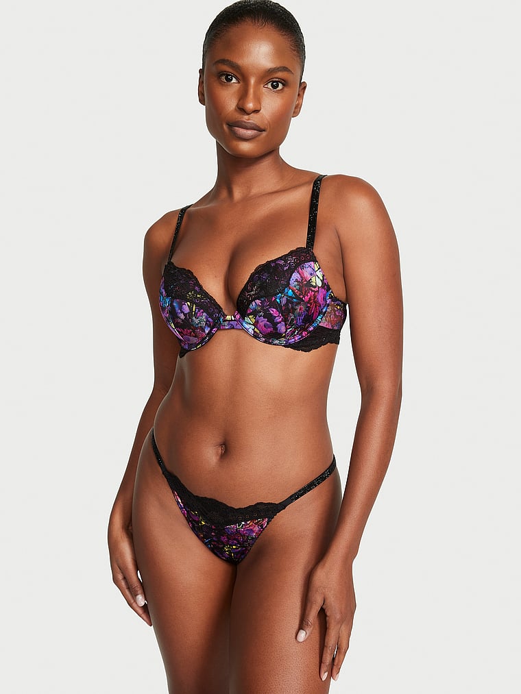 Victoria's Secret, Very Sexy Shine Strap Lace Trim Push-Up Bra, Moody Floral, onModelSide, 5 of 5 Tsheca  is 5'9" and wears 34B or Small