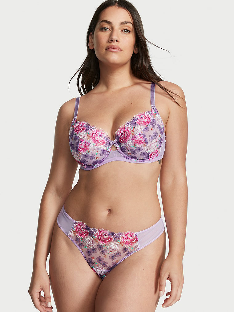 Victoria's Secret, Dream Angels The Fabulous by Victoria's Secret Full-Cup Bra, Electric Blooms Embroidery, onModelSide, 1 of 5 Lorena is 5'9" and wears 34DD (E) or Large
