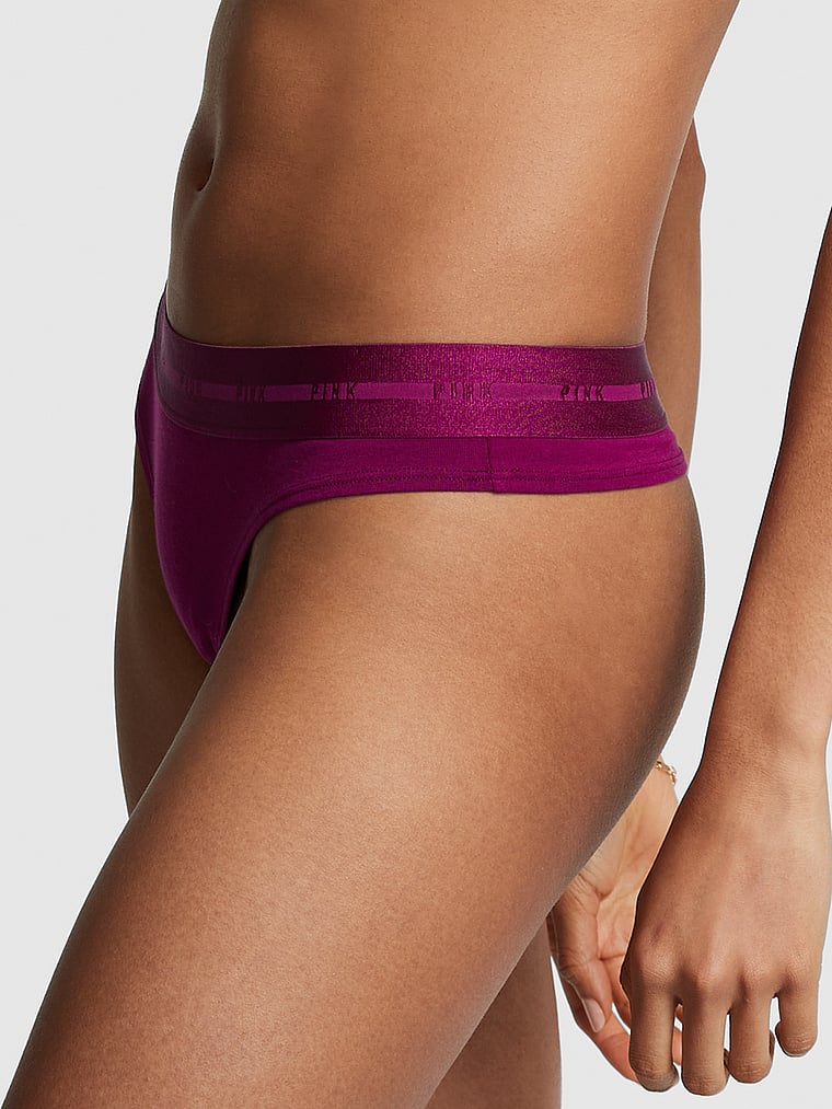 PINK Logo Thong Panty, Vivid Magenta, onModelBack, 2 of 3 Serguelen is 5'10" and wears Small