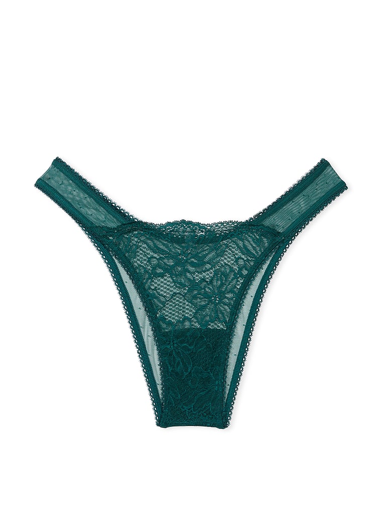 Victoria's Secret, The Lacie Lace-Front Brazilian Panty, Green, offModelFront, 2 of 4