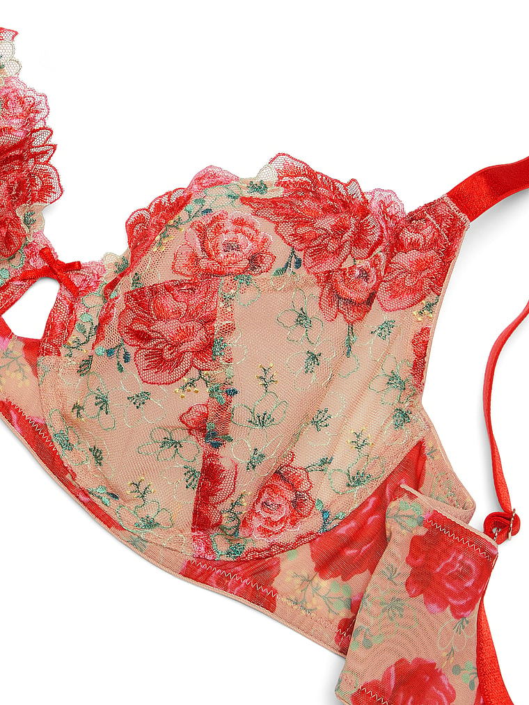 Victoria's Secret, Dream Angels Wicked Unlined Floral Embroidery Full-Cup Bra, Tomato Embroidery, detail, 3 of 3