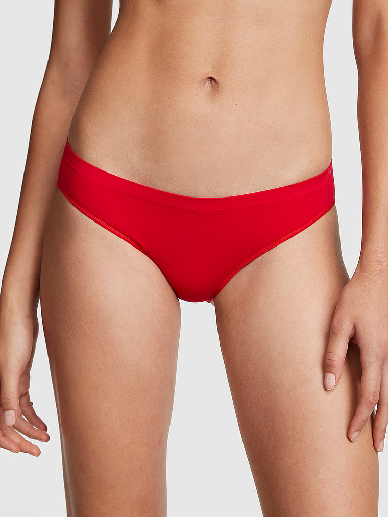 PINK Seamless Bikini Panty, Red Pepper, onModelFront, 1 of 4 Yoly  is 5'8" and wears Small