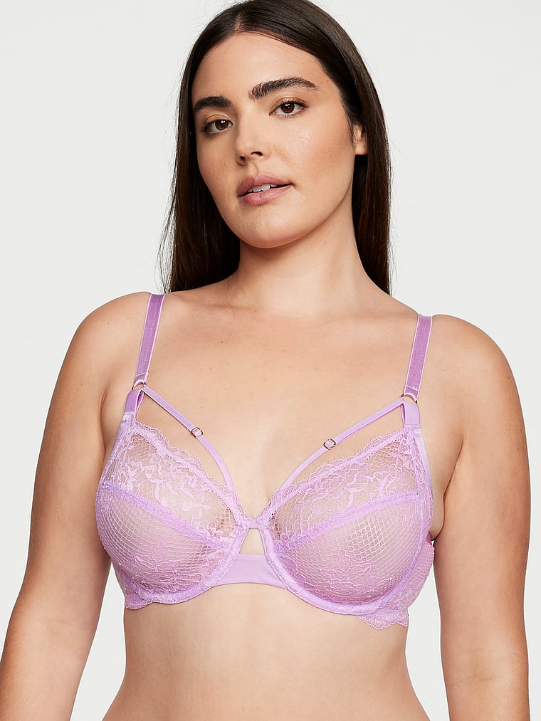 Victoria's Secret, Very Sexy The Fabulous by Victoria’s Secret Full Cup Fishnet Lace Bra, Silky Lilac, onModelFront, 2 of 4