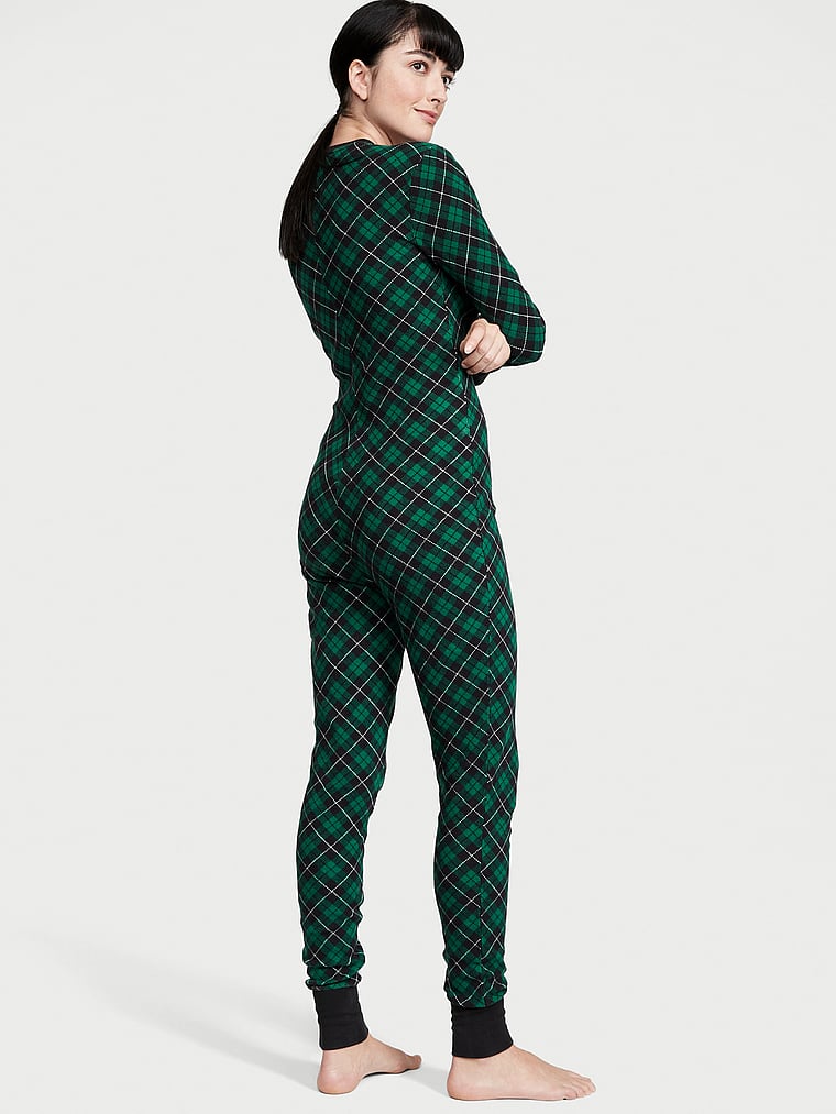 Victoria's Secret, Victoria's Secret Thermal Long Onesie, Spruce Plaid, onModelBack, 2 of 3 Rebecca is 5'9" and wears S/Regular