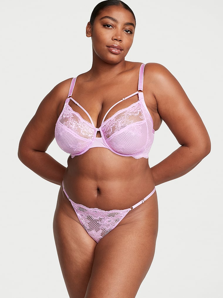 Victoria's Secret, Very Sexy The Fabulous by Victoria’s Secret Full Cup Fishnet Lace Bra, Silky Lilac, onModelSide, 1 of 4 Brianna is 5'10" and wears 38DD (E) or Extra Large