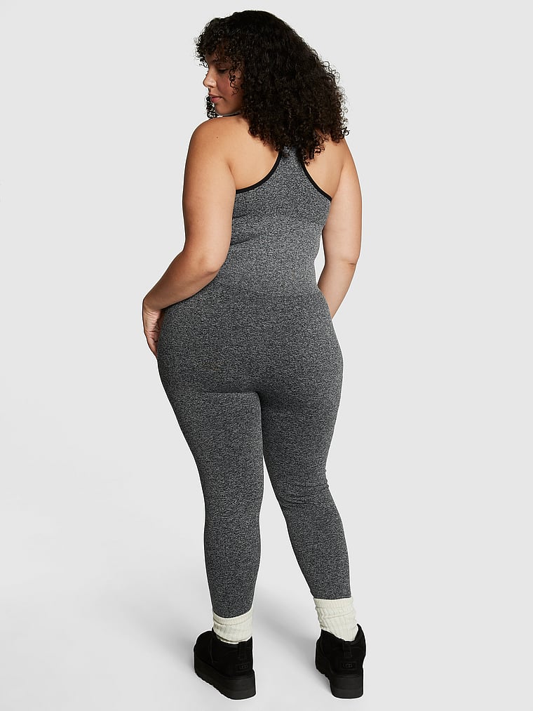 PINK Seamless Workout Onesie, Pure Black Marl, onModelBack, 2 of 3 Diana is 5'8" and wears Extra Extra Large