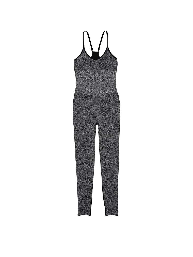 PINK Seamless Workout Onesie, Pure Black Marl, offModelFront, 3 of 3